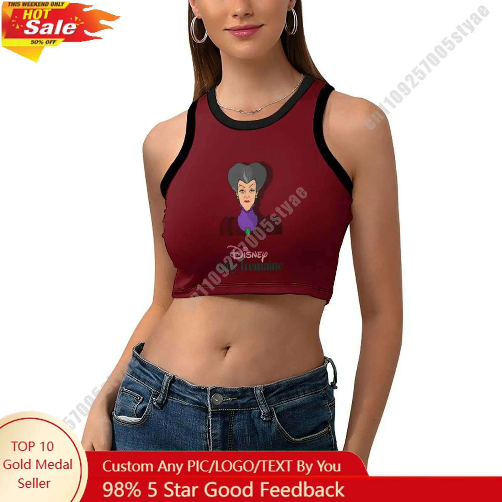 

Lady Tremaine Vest Disney Pattern Custom Photo Text Crop Tank Racerback Vest Personalized Graphic Sleeveless Crop Top