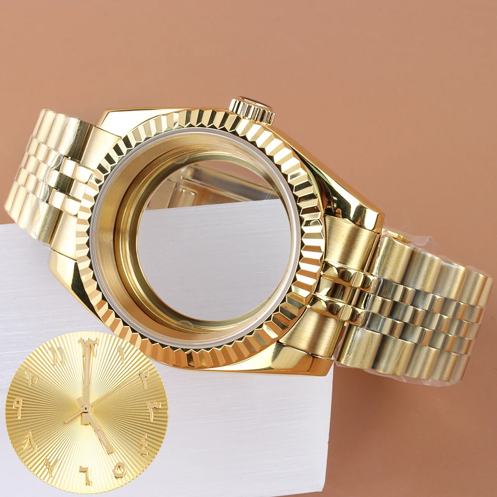 

Gold 39/36mm NH35 Watch Case Sapphire glass fit Datejust NH35 NH36 Movement 28.5mm Dial Hand 316L Steel Oyster/Jubilee Strap