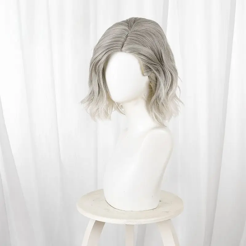 

Evil Grace Ashcroft Cosplay Wig Platinum Gradient Hair Curly Short Wig For Women Daily Halloween Party Prop