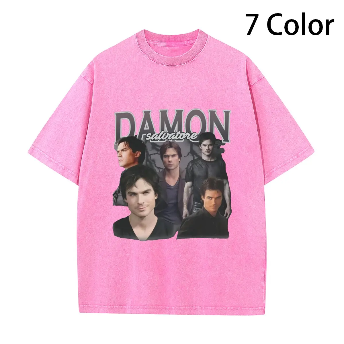 Damon Salvatore T Shirt Men Cotton Funny Washed T-Shirts The Vampire Diaries Ian Somerhalder TV Series Tee Short Sleeve Classic