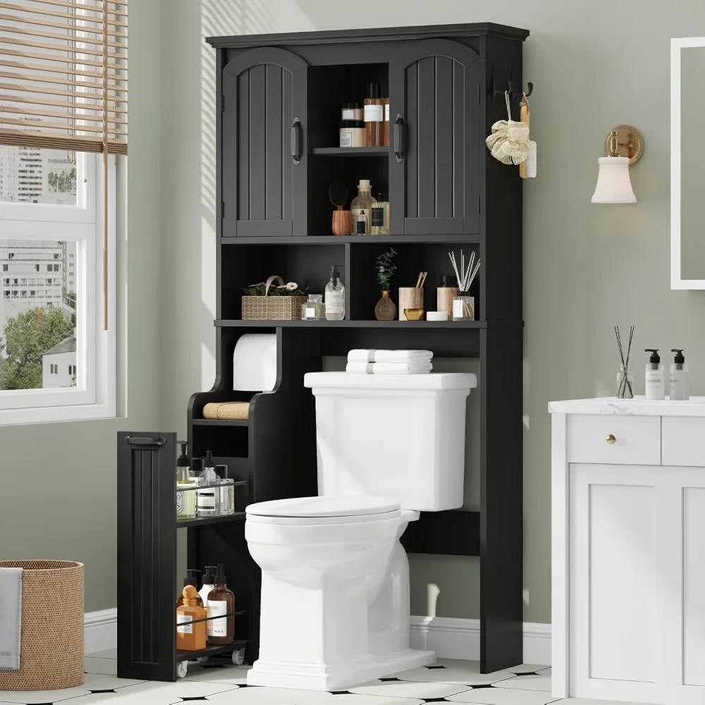 

Over The Toilet Storage Cabinet, Bathroom Shelf Organizer with Arched Doors and Toilet Paper Holder Stand, Customized