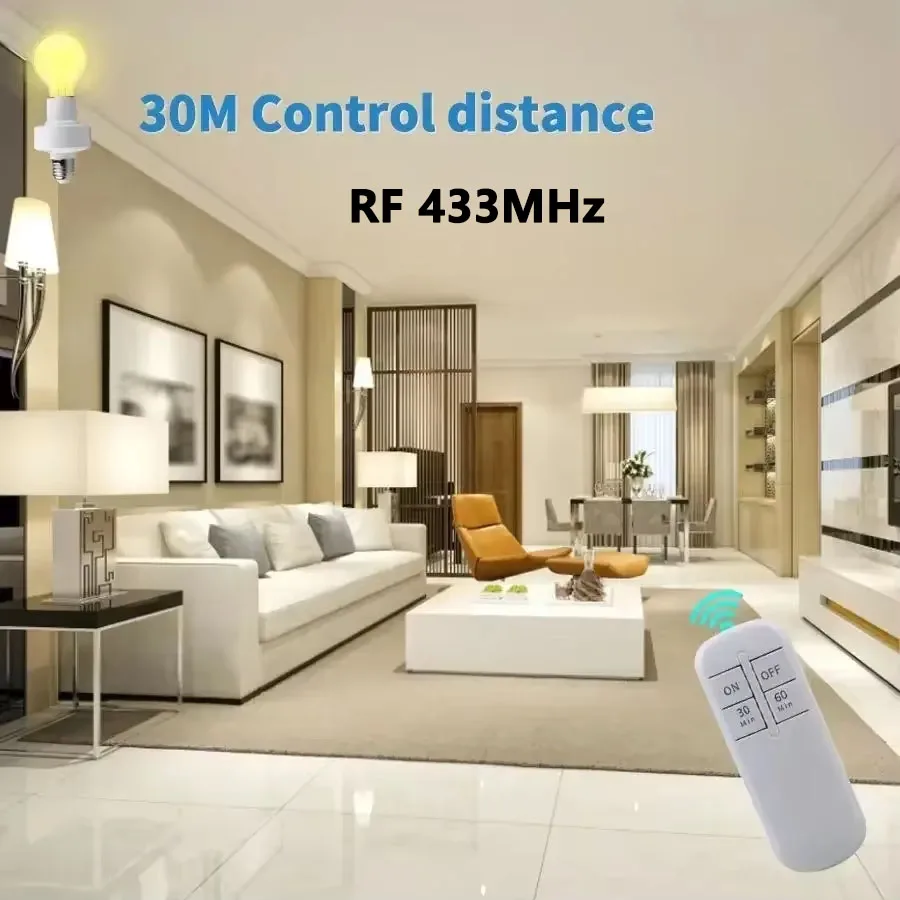 

Беспроводной радиочастотный пульт дистанционного управления, держатель лампы, таймер, 433 МГц, переключатель, светодиодная лампочка, цоколь E27, большие расстояния 85-265 В для подвесного светильника Downlight