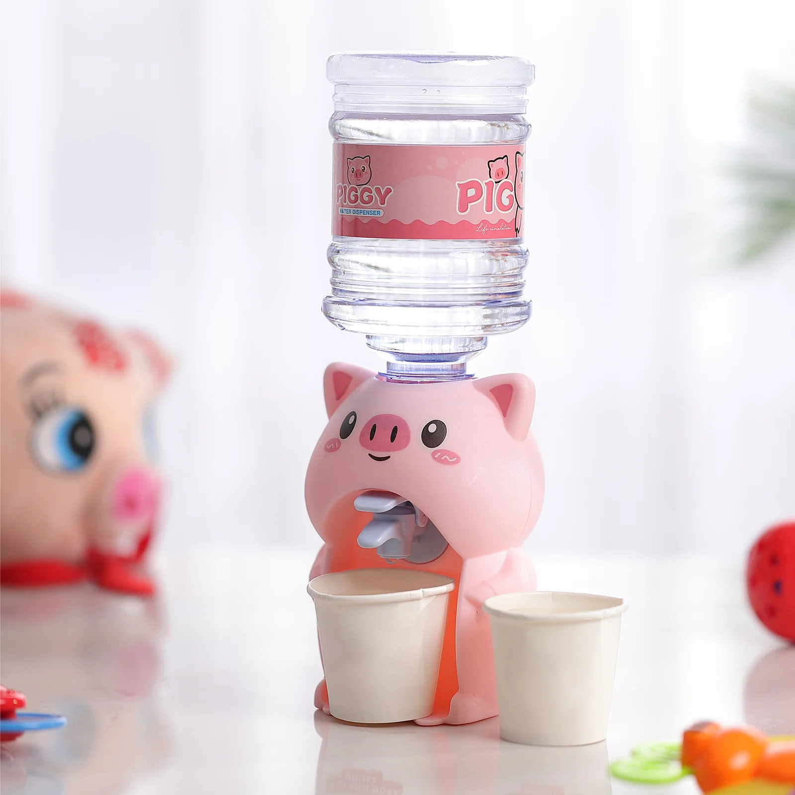 

Cool Drinks for Kids Dollhouse Toy Water Dispenser Toddler Furniture Pig Shaped Child Toys