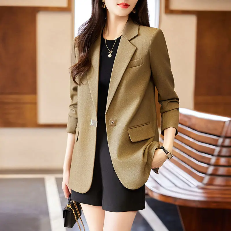 2-B11 Pink slit suit jacket for women mid-length 2024 spring and autumn new stcasual slim goddess style small suit