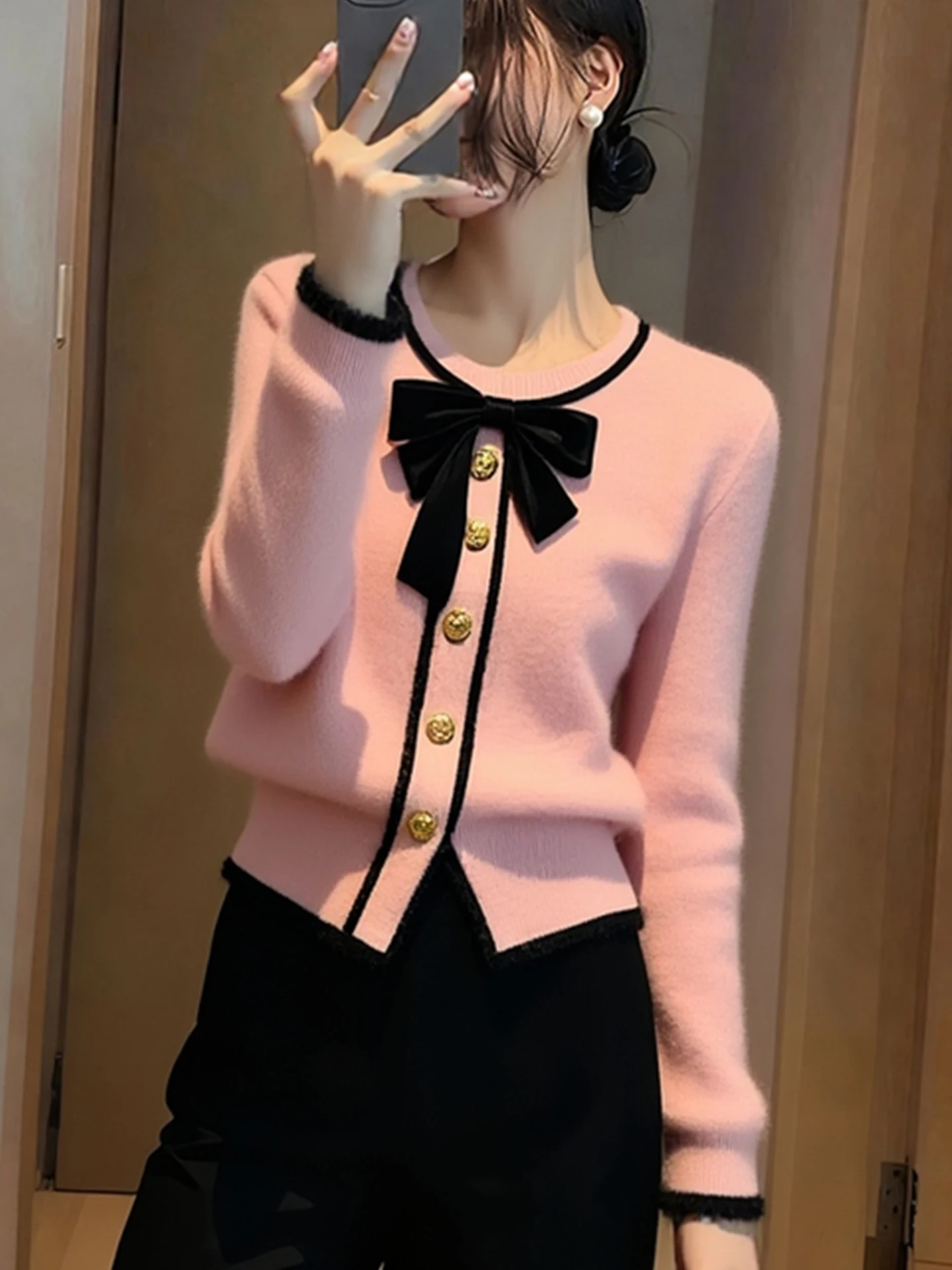 Trendy Color Blo  Knot Camere Knitted Sweater Long Sve Casual Winter Top Sweet Youthful Versatile Commute Sle