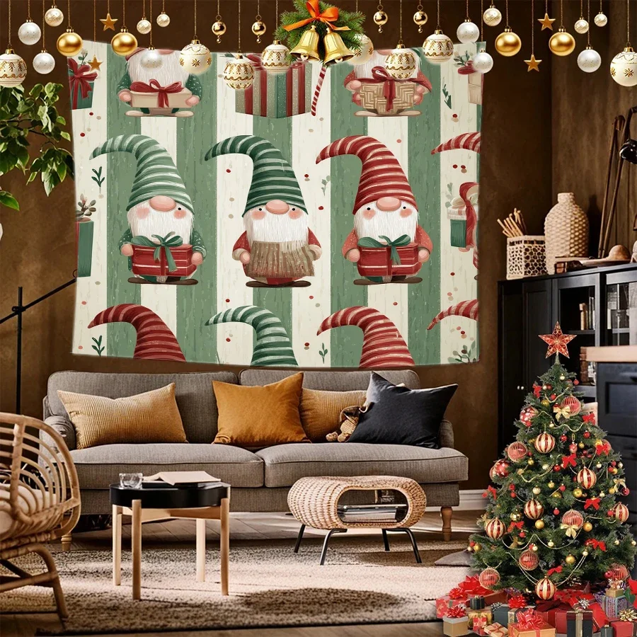 HD-Christmas Gnomes Wall Hanging – Festive Tapestry for Bedroom & Dormitory Bedside Decor