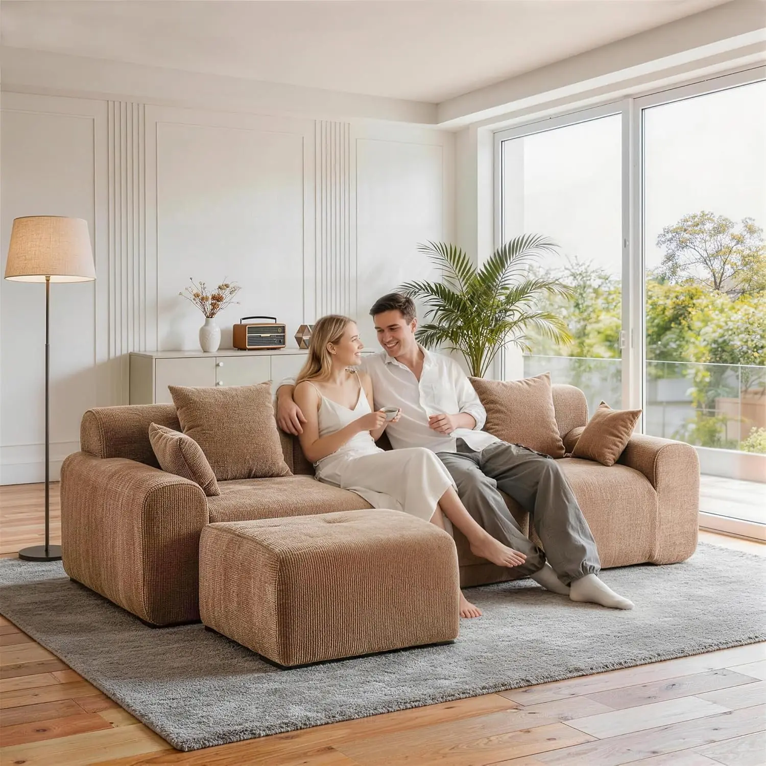 L Shaped Modular Sectional Sofa with Ottoman, Cloud Boneless Couch with Deep Seat, Set of Soft Upholstered Sofa, Flexible Module