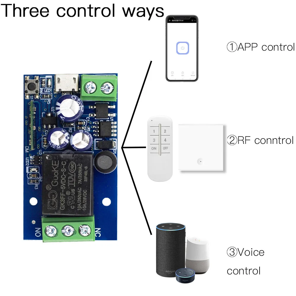 Wenqia สวิตช์สมาร์ทโฮม WIFI 2.4GHz DC 12V 24V รีเลย์ติดต่อแห้งโมดูลควบคุมเวลาระยะไกล Alexa Google Home สนับสนุน