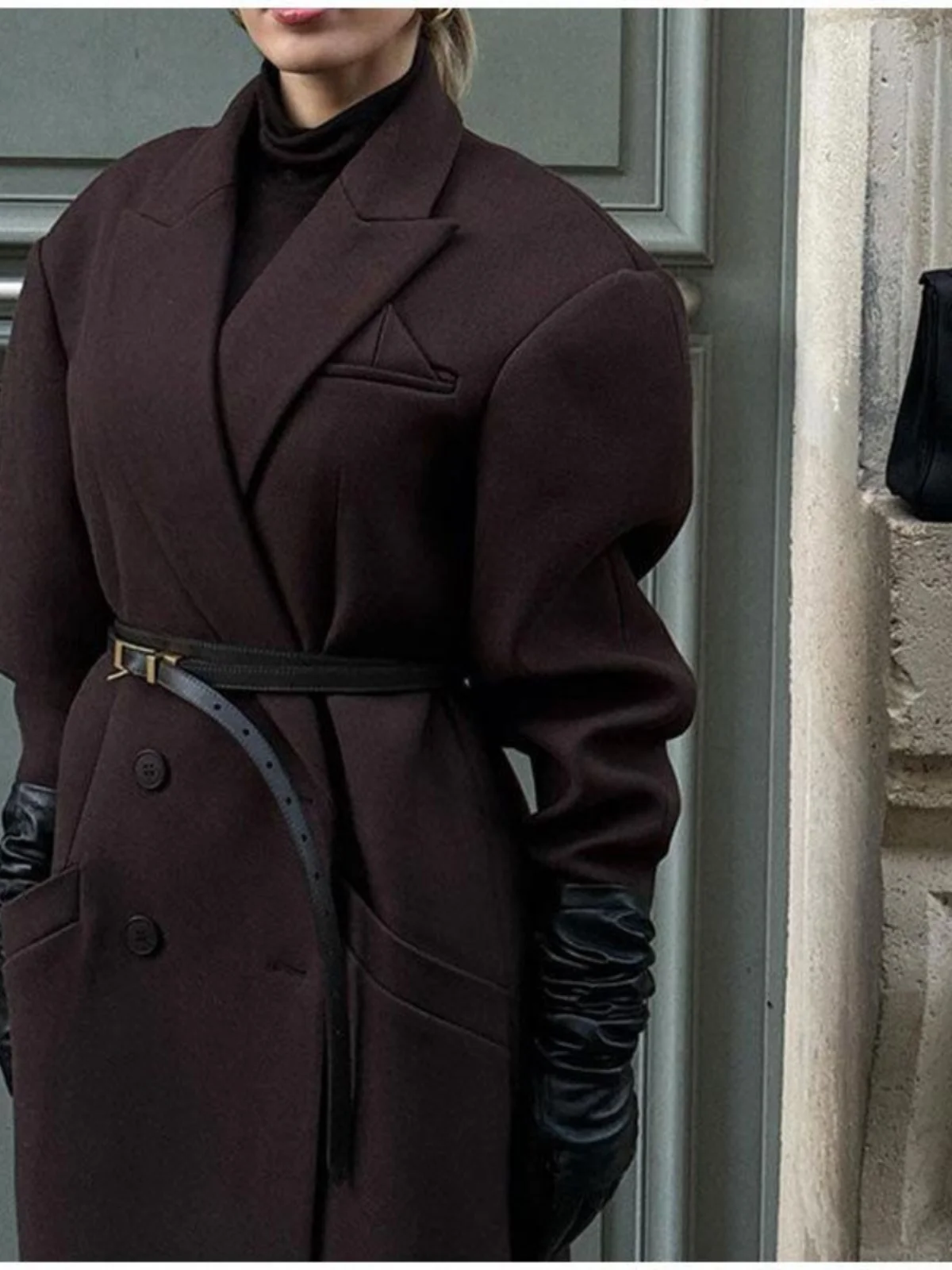 

Ele Pure Color Long Jaet Coat Turn-down Collar Street Sle Women's Outerwear Sophistied Commute Faion