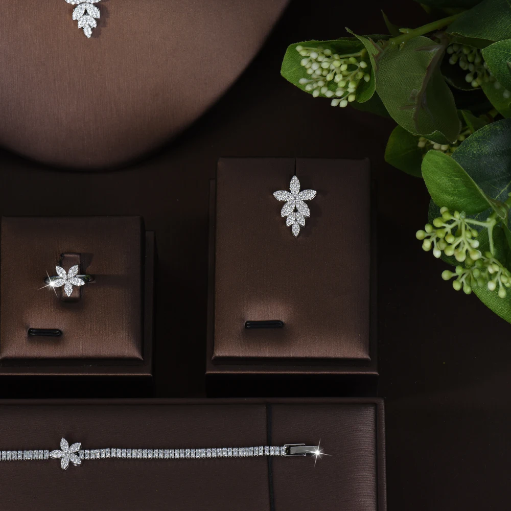 

HIBRIDE 2025 New Fashion Two Layer Necklace Earrings Bracelet Dubai Women Zircon Jewelry 4 Piece Set Wedding Prom Travel S-831