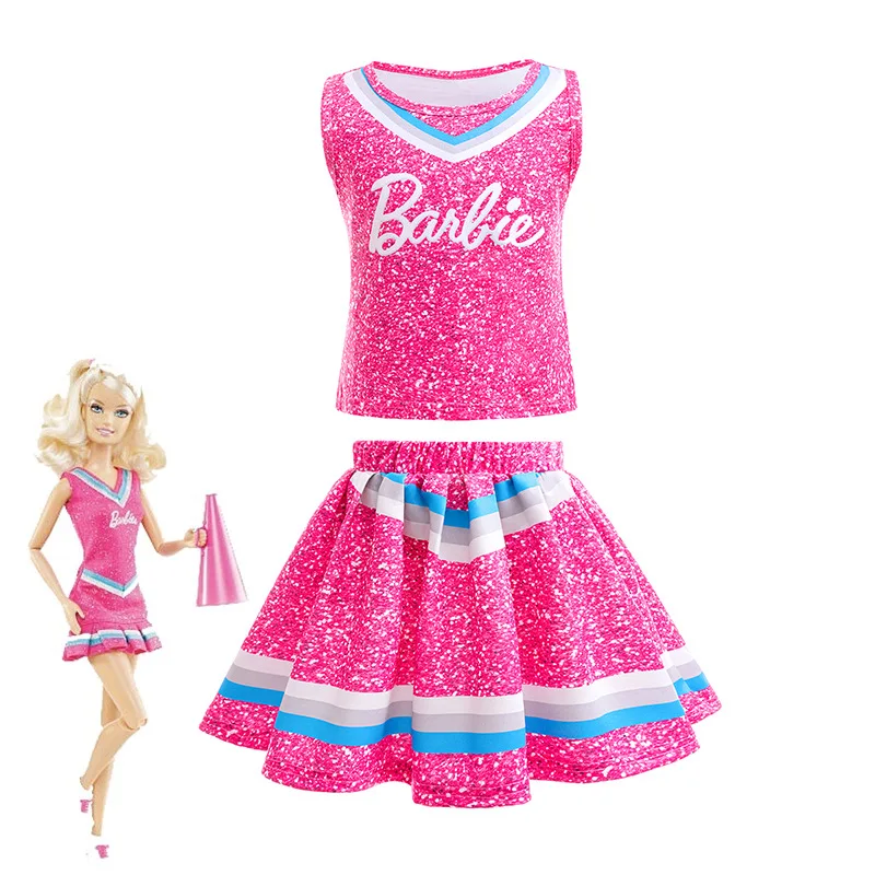 COS costume Barbie Girls skirt suit Cheerleading Outfit Sleeveless Cheerleader Costume Stage Performance Cospaly Dancewear 3~8Y