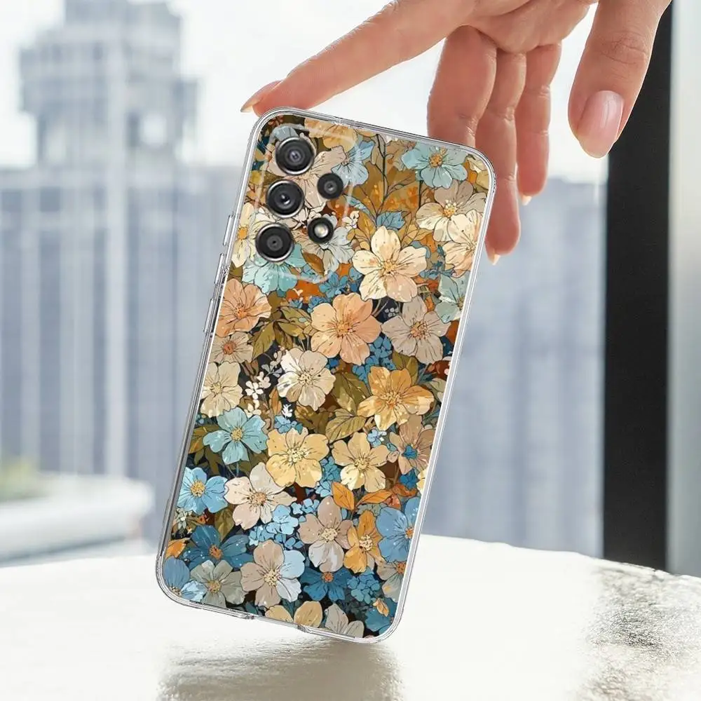 Funda de teléfono con pintura artística de flores para Samsung S30,S23,S22,S21,S20,Ultra,FE,Lite, S10,S9,S8,PIus, transparente, funda de silicona