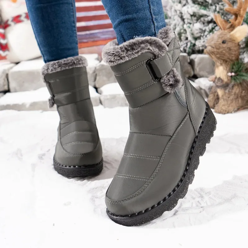 Winter Womens Snow Boots Waterproof Plush Keep Warm Platform Ankle Boots for Women Fashion Widened Velcro Cotton Shoes for Women
