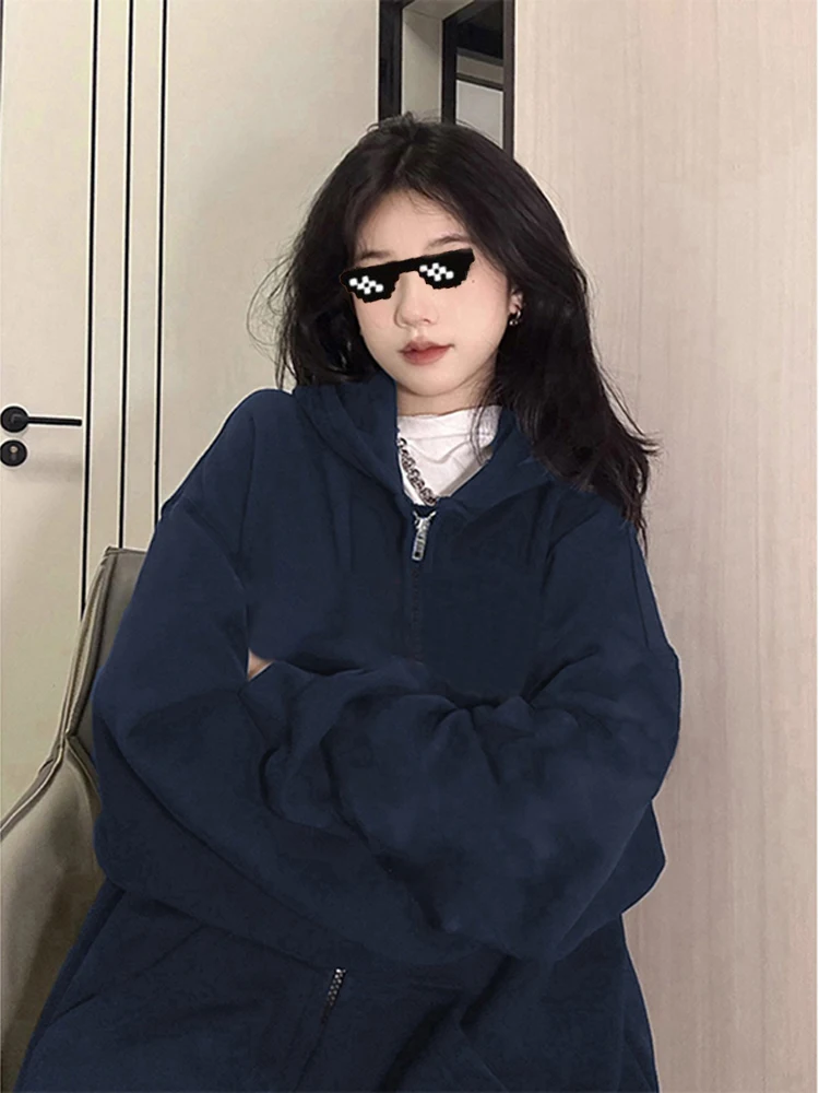 

Cobalt Blue Men's Zipper Hoodie Cardigan Spring Autumn Hard And Stiff American Retro Sle Outerwear Casual Outdoor Jaet