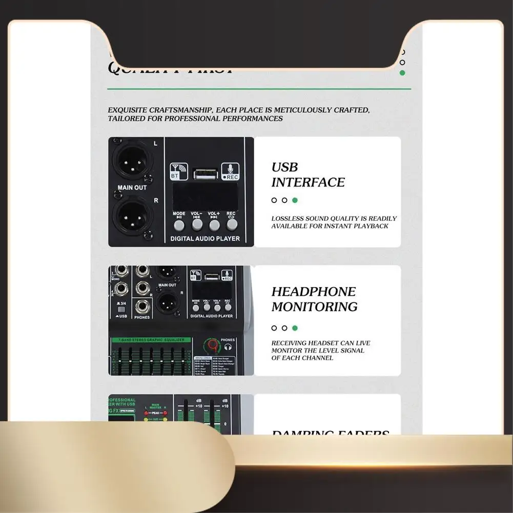 

Professional 8 Channel Audio Mixer Built-In 99DSP 7-Segment Balanced Effect Bluetooth Live Recording XLR Mixer-N36R