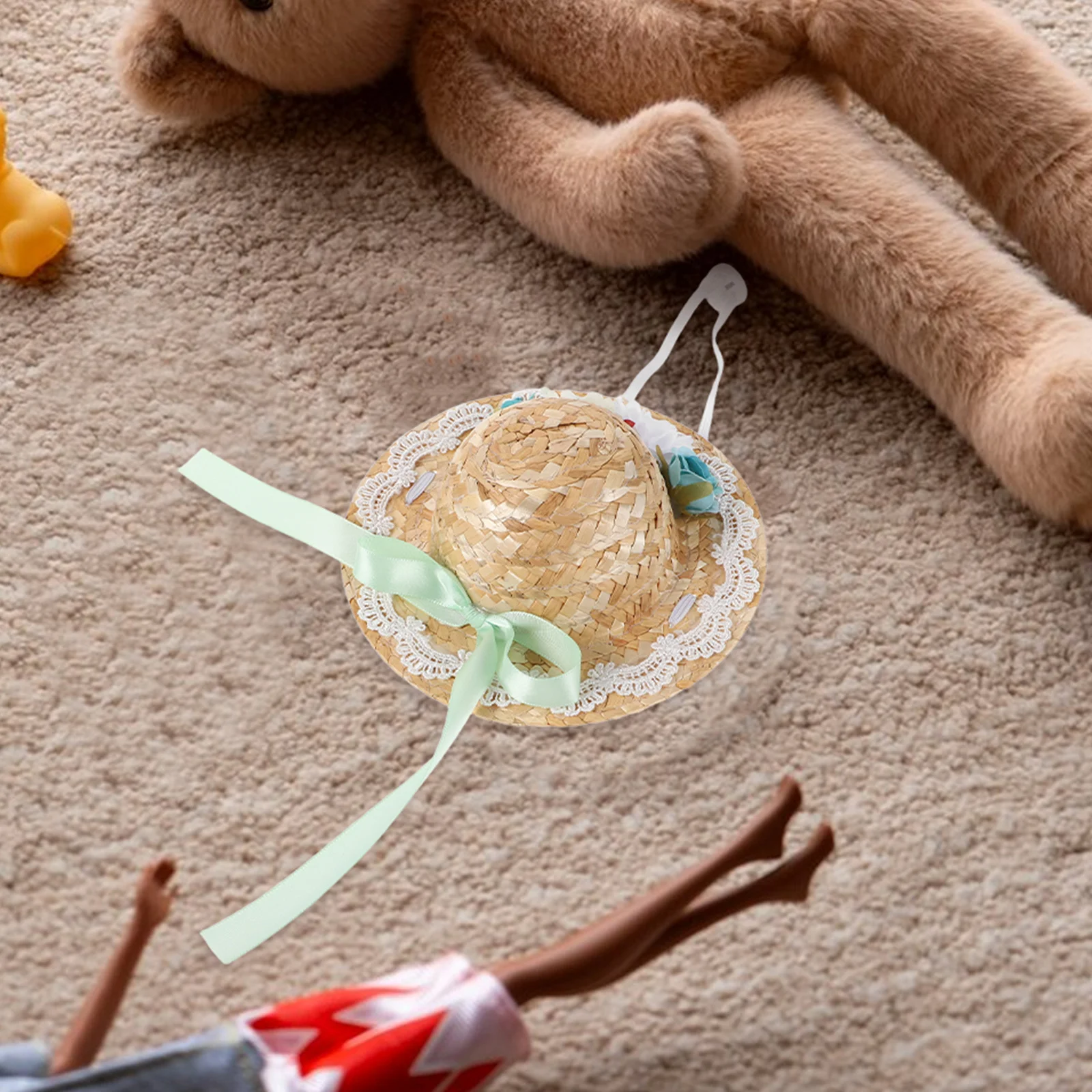 Mini-Strohhut Winziger Sombrero mit Schleifenblumen-Design Sommer Boho-Stil Handwerksdekoration Miniatur Gewebte Kleine Strohhüte für Bastelarbeiten