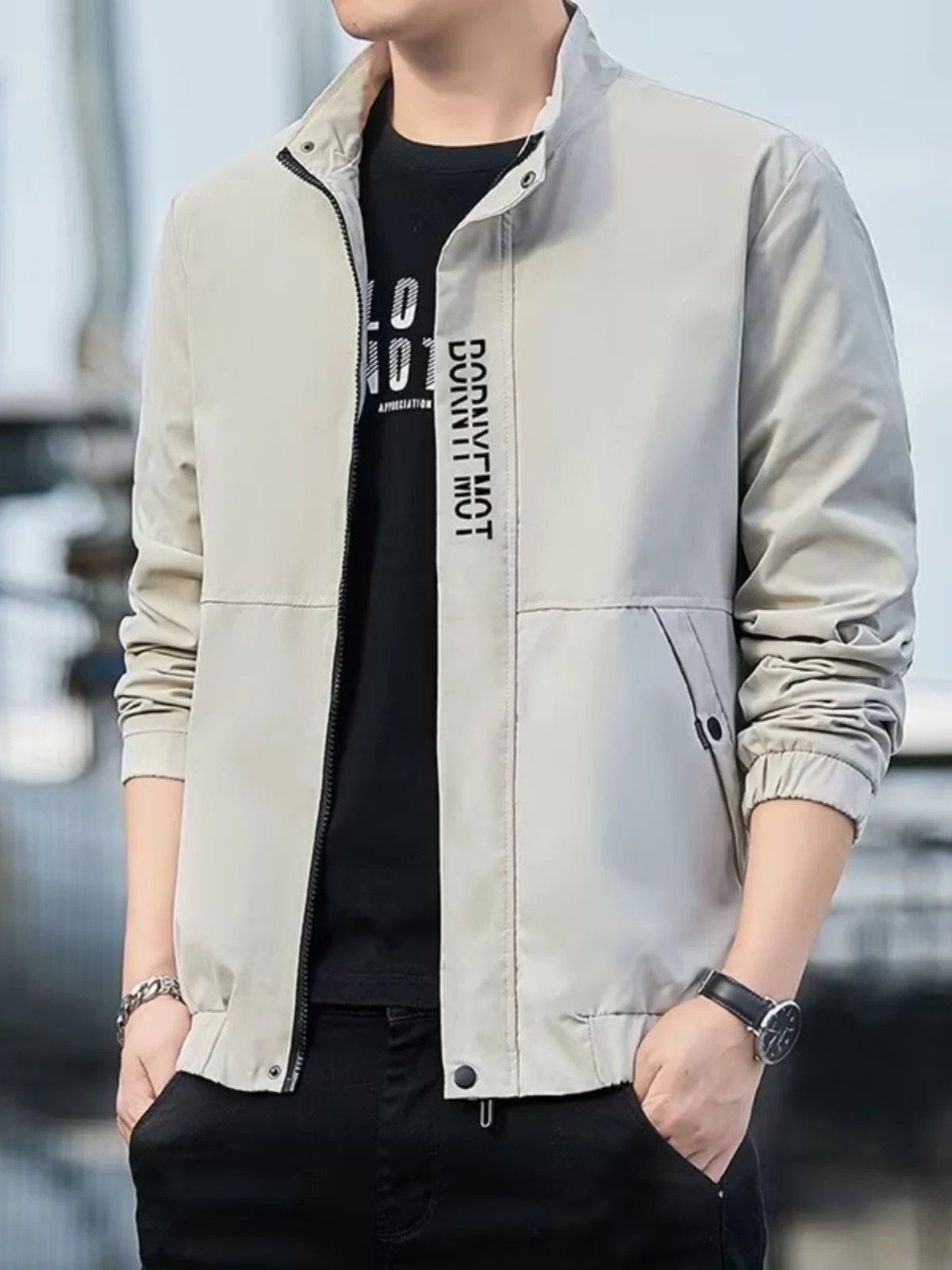 

Spring Autumn Men's Jaet 2025 New Sle Stand Collar Zipper Closure Casual Patchwork Color Blo Windproof Youth Faion