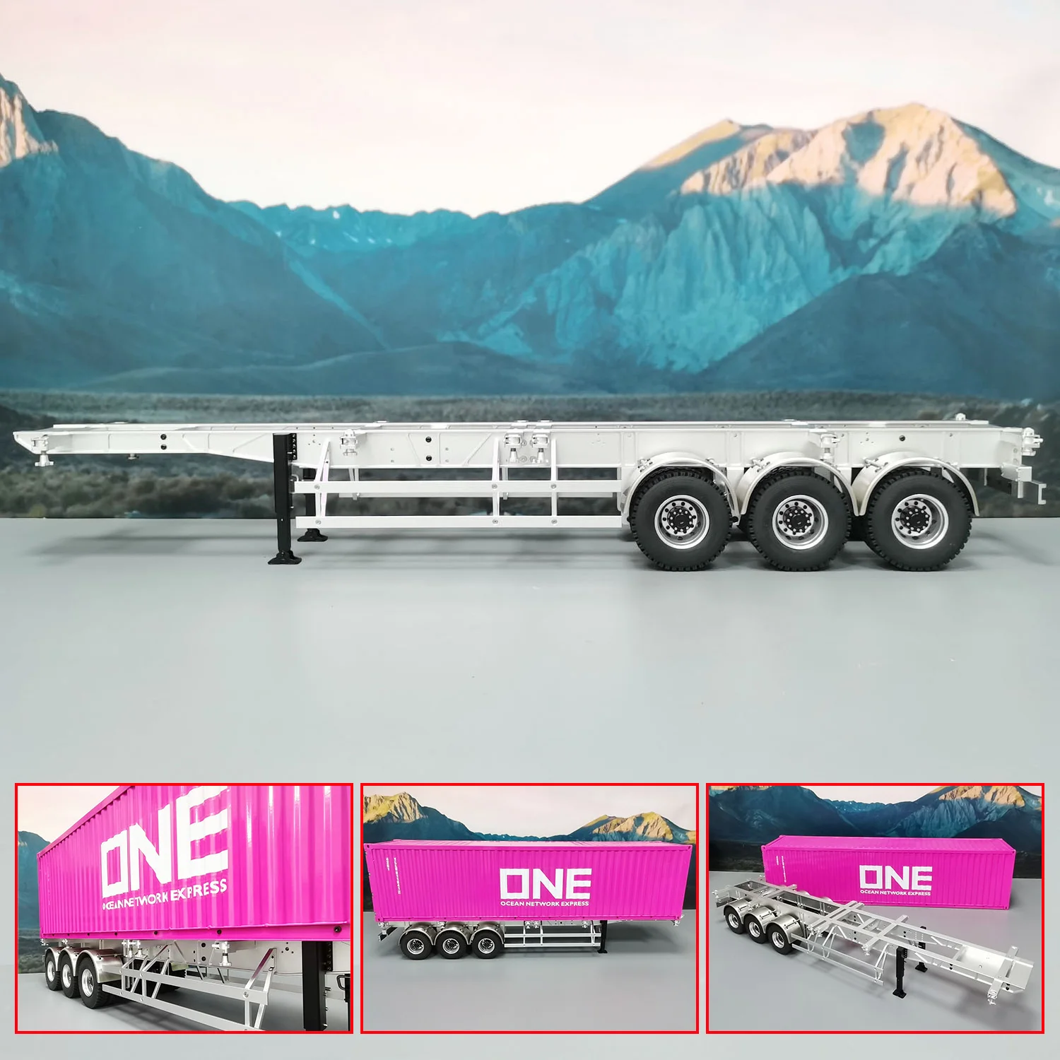 Metal Frame Trailer 3 Axles FinishedTrailers Spare Parts for Toys 1/14 RC Tractor Truck 40 Feet Container Vehicle Models TH23452