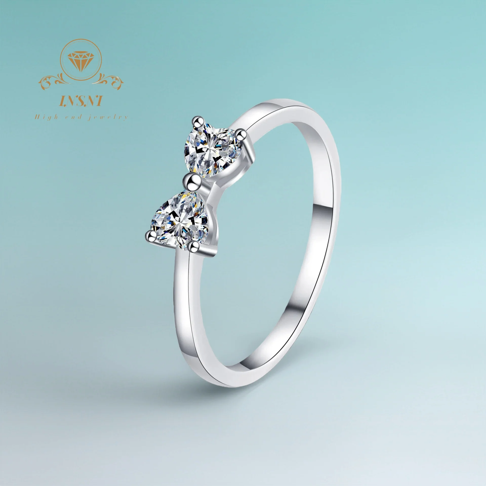 

Certified 1Ct D Color Moissanite Heart-to-Heart Ring S925 Silver PT950 Gold Plated for Women Gift jewelry Non-allergic