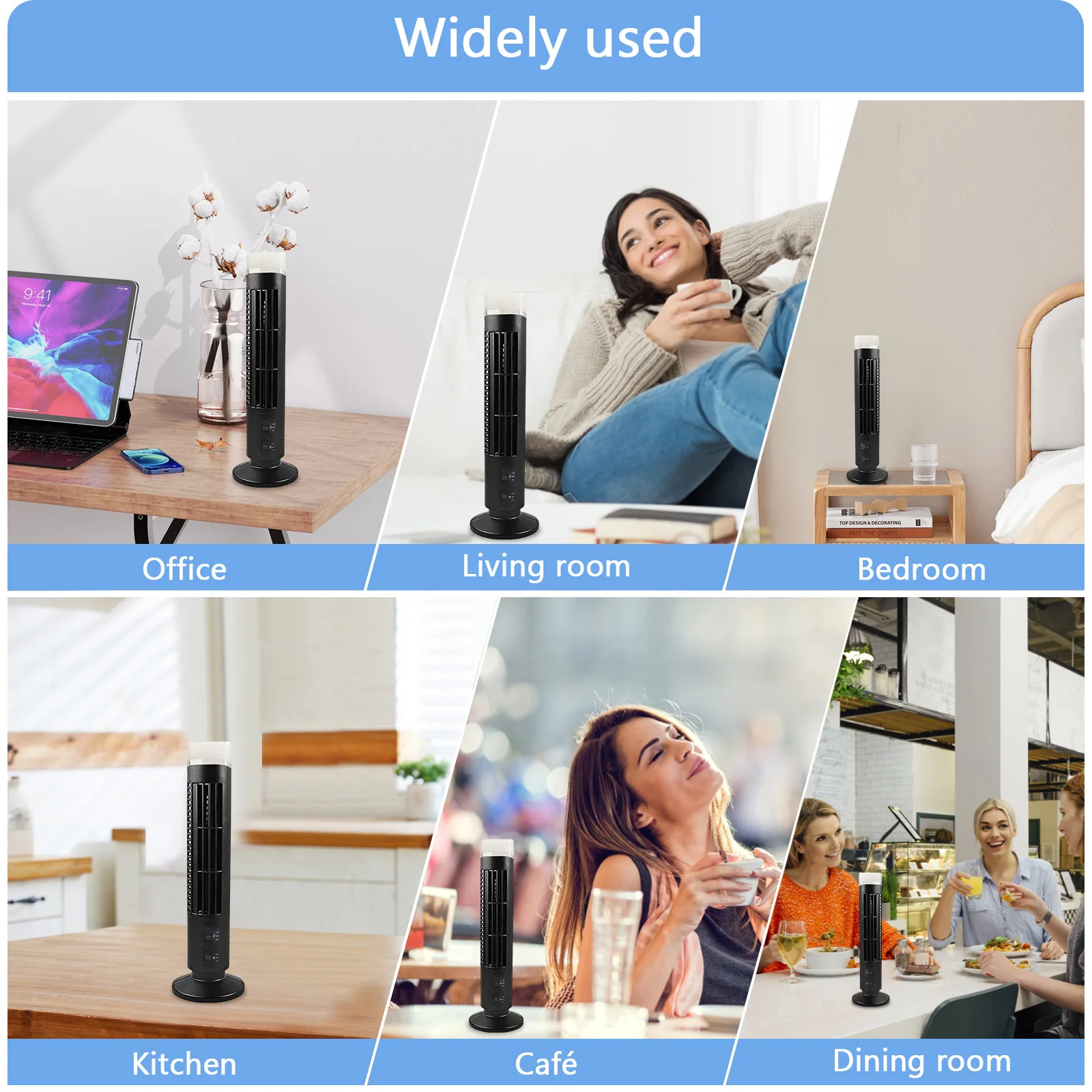 Vertical  Fan Bladeless Tower Air Cooler with Light USB Plug-in Or Battery Powered 2-speed for Travel Sports