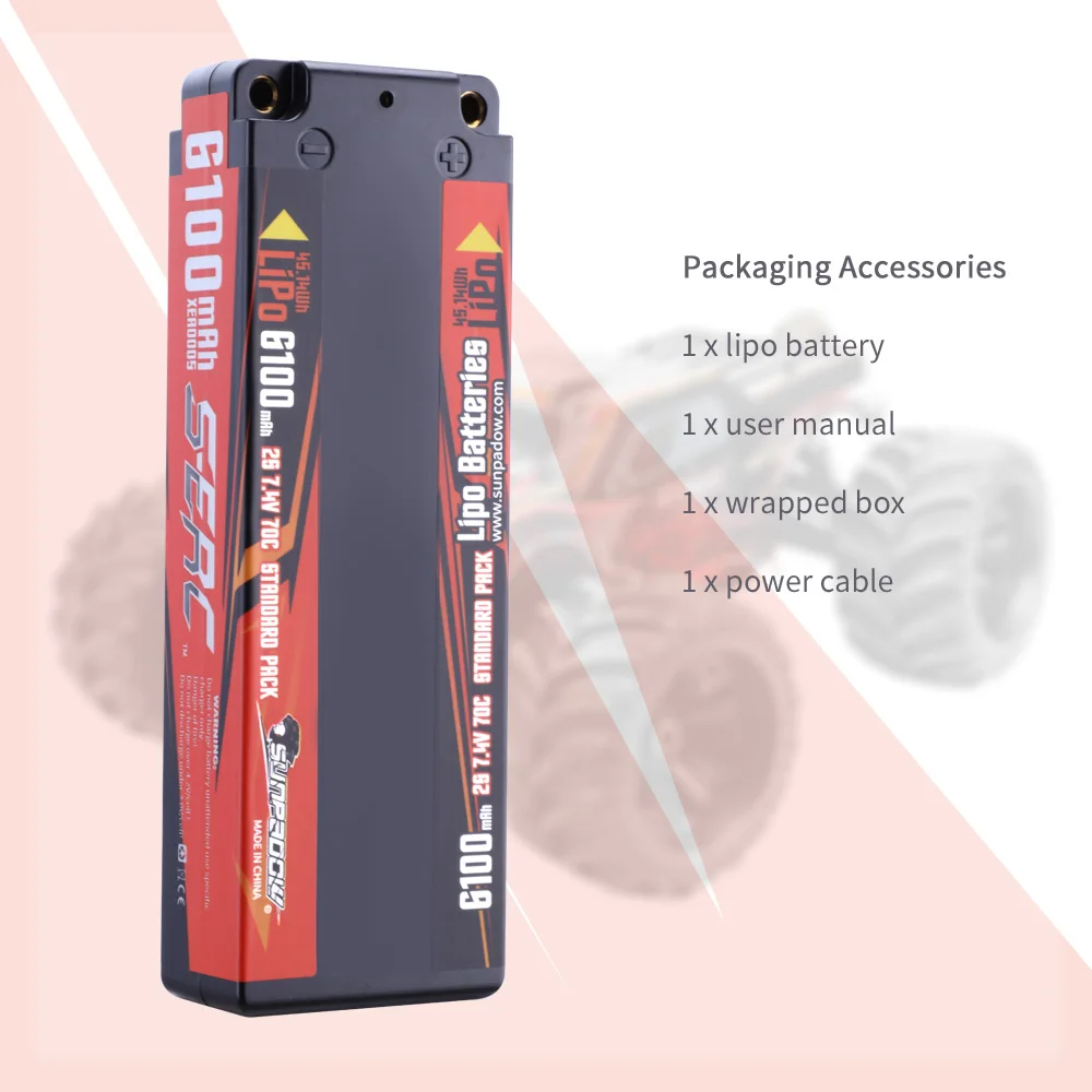 Sunpadow 2S 7.4V Lipo Batterij 5100Mah 6100Mah 7100Mah 70C Hard Case Met T Deans 4mm Bullet Voor Rc Car Truck Tank Racing Hobby