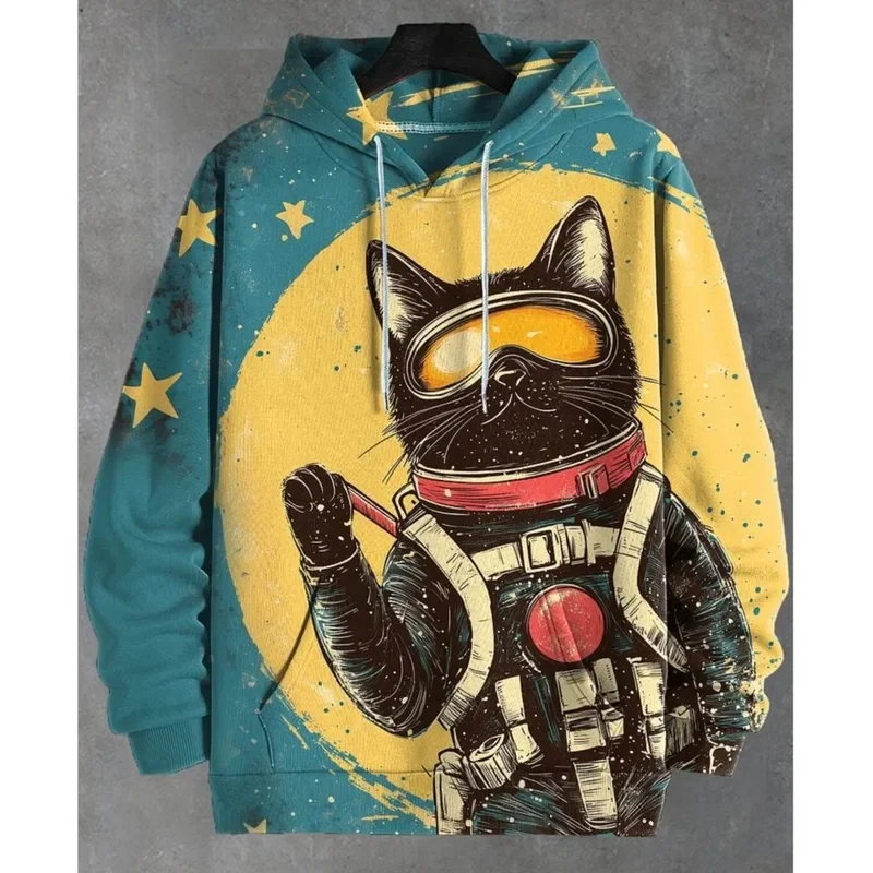New Men's Hoodies Funny Rainbow Happy Black Cat Graffiti Art 3D Print Sweatshirts Men Women Tracksuit Oversized Casual Y2k Coat