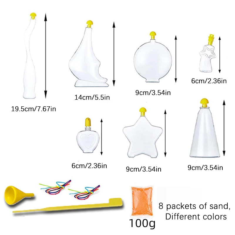 7 designs caixa de presente kit de arte de areia colorida diy garrafa de areia em camadas artesanato brilho no escuro areia decoração de casa presente para crianças meninas
