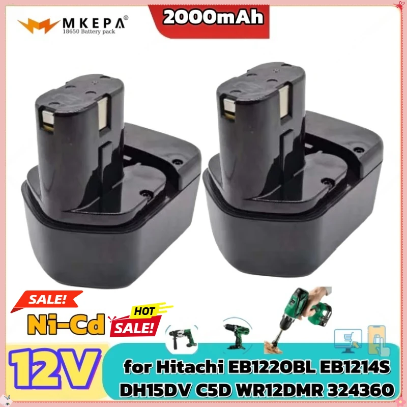 Batería de repuesto de 12V y 2000mAh para taladro inalámbrico Hitachi EB1220BL EB1214S DH15DV C5D WR12DMR 324360, batería para herramientas Hitachi ✈