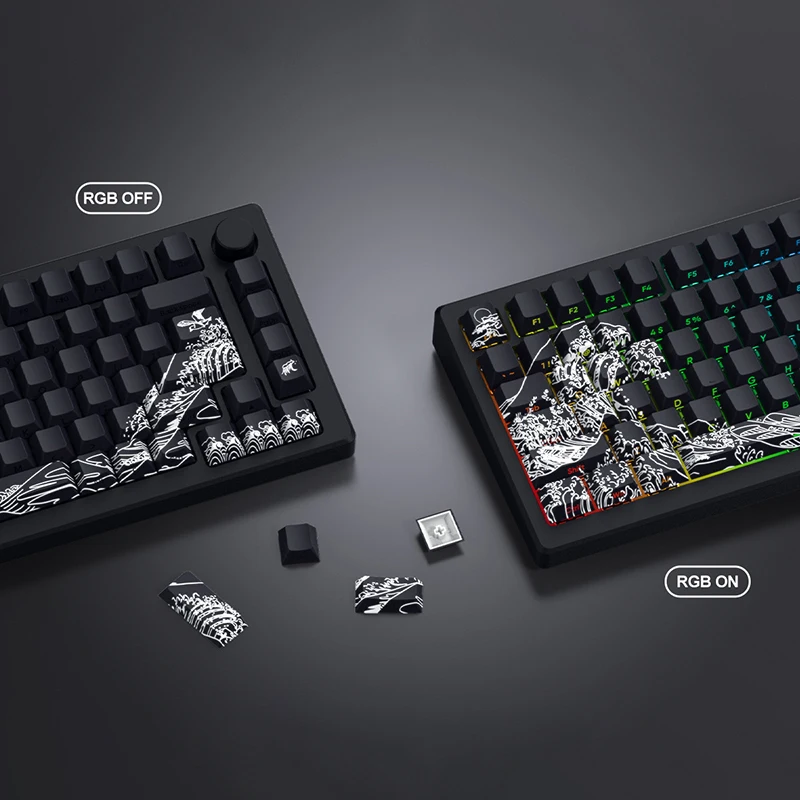 131 kunci hitam karang laut sisi dicetak PBT keycap Backlit Dye-Sub profil Cherry untuk Cherry MX Gamer Keyboard mekanik