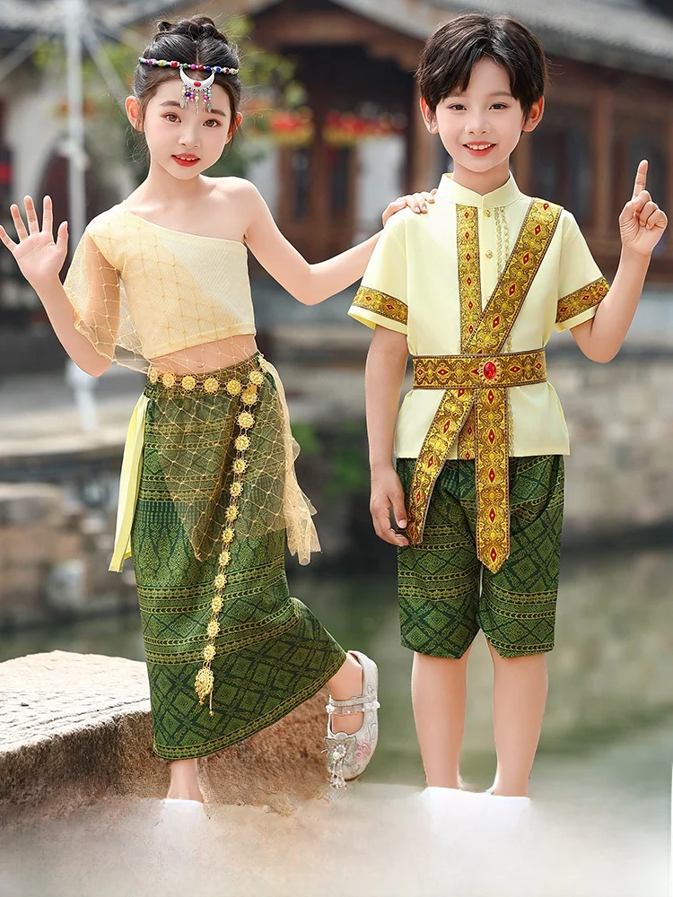 

Одежда для этнических танцев для мальчиков, детская модная традиционная одежда Dai Eth, Юньнань Xiuangban