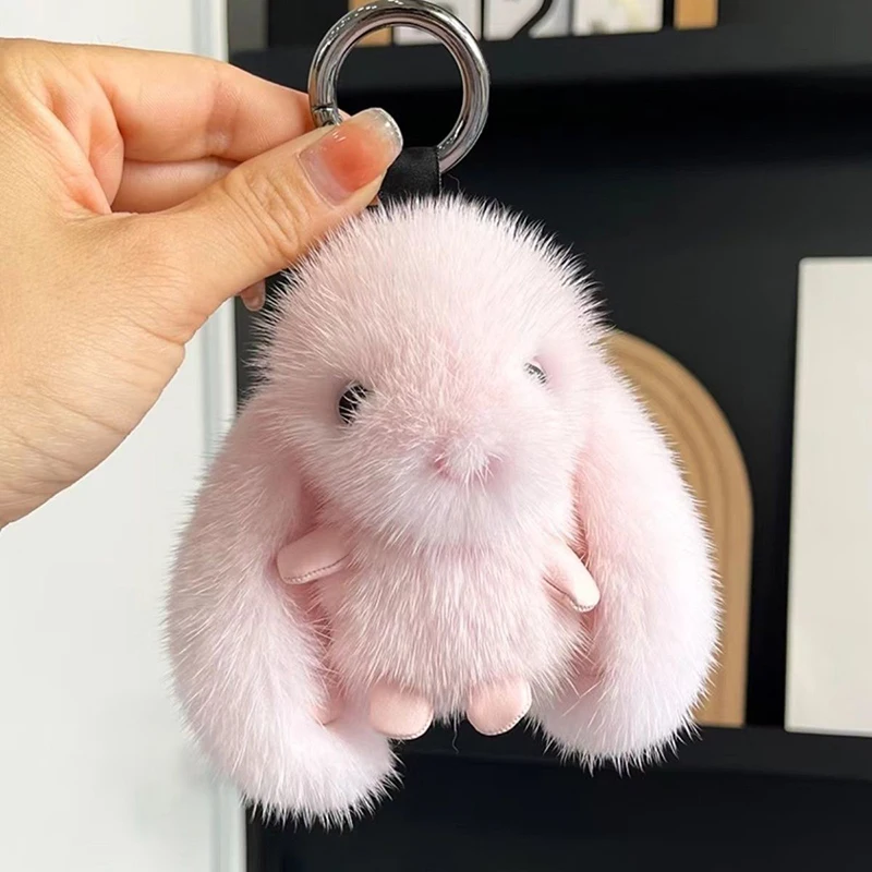 Colorful Key Chain Jewelry Gifts New Cute Fluffy Rabbit Fur Pompon Bunny Keychain Bag Pendant For Couple Car