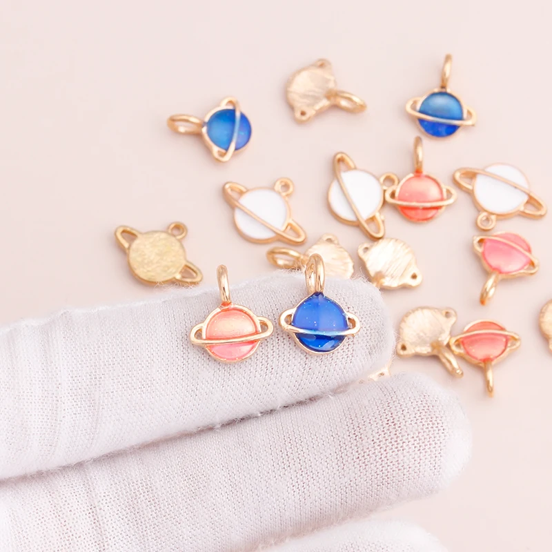 10pcs Cute Galaxy Saturn Charms for Earrings Necklaces Pendant Enamel diy Charms Jewelry Making Accessories Findings