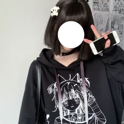 Japanese Preppy Style Kawaii Anime Print White Loose Hooded Sweatshirts Women Harajuku Y2k Sweet Pullovers Sudaderas Chic