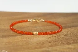 Carnelian Bracelet, Vermeil or Sterling Silver Bali Beads, Carnelian Jewelry, Stacking, Bracelets for Her. Gemstone