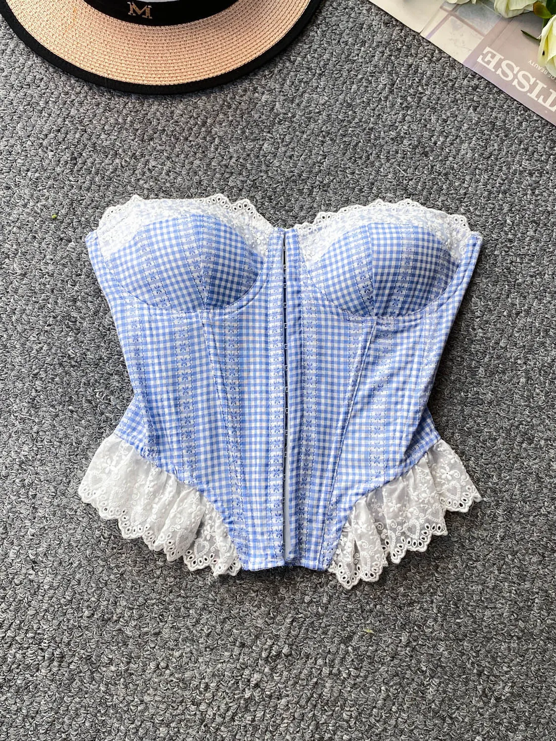Retro Chinese Style Lace Crop Top Women's Slim Fit Steel Ring Sexy Summer Camisole Floral Print Hook Closure Short Length