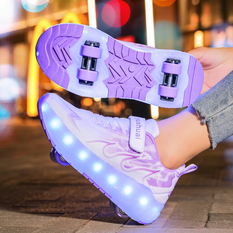 Новые зимние каблуки для девочек 2025: невидимые 4-колесные автоматически выдвижные износостойкие спортивные роликовые туфли повседневные