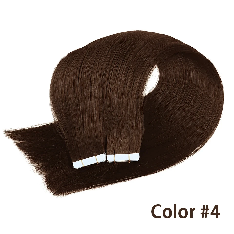 Nastro nelle estensioni dei capelli capelli umani Remy Silky Straight Jet Black 20 pz/pacco nastro per capelli marrone scuro Ins Adhensive Hair Extensions