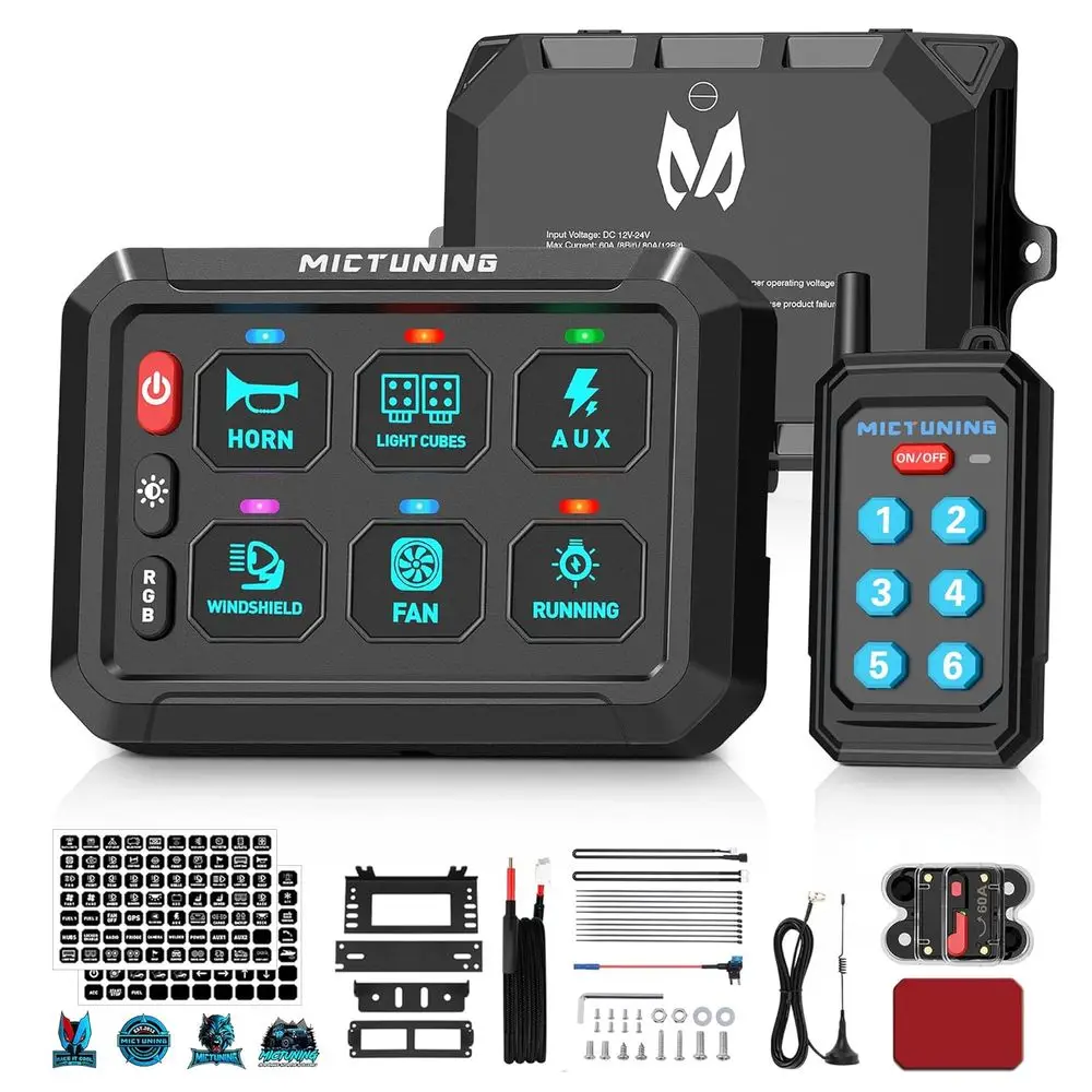 

P1Y+ 6 Gang Switch Panel WirelRemote Control Up to 230T, Up to 5-Panels Simultaneously, Multiunction Toggle Momentary lash Strob