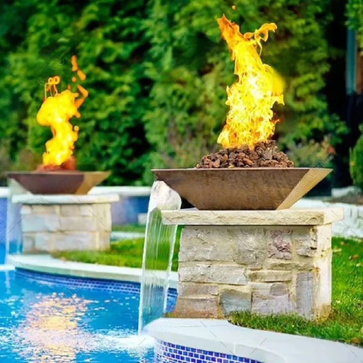 

Decorative Large Smokeless Fire Pits 100cm Corten Steel Fire Pit and Water Bowl for Swimming Pool