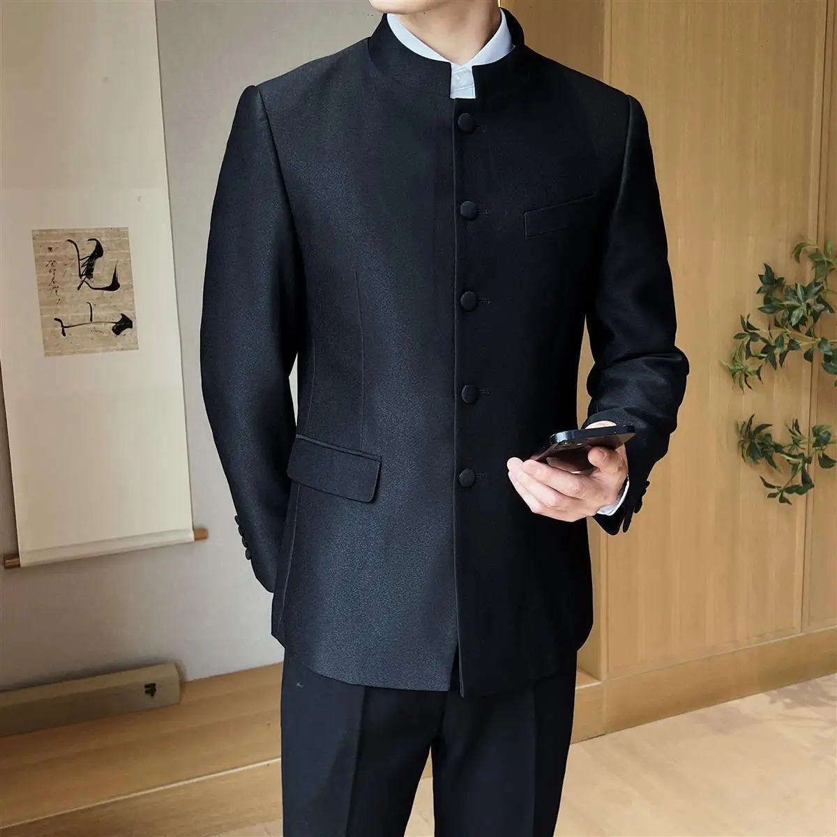 Veste de costume à simple boutonnage Zhongshan pour hommes, costume de style chinois, tenue debout, coupe couvertes, Oupillmen, nouveau, 2024, 3-A98