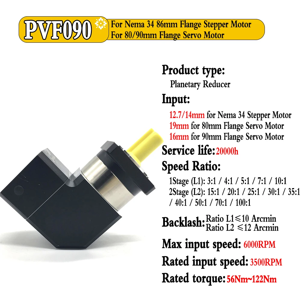 Redutor de engrenagem planetária em ângulo reto de 90 graus para motor de passo Nema 23 34 60 80 90 110 130 mm Flange Servo Motor Redutor de velocidade