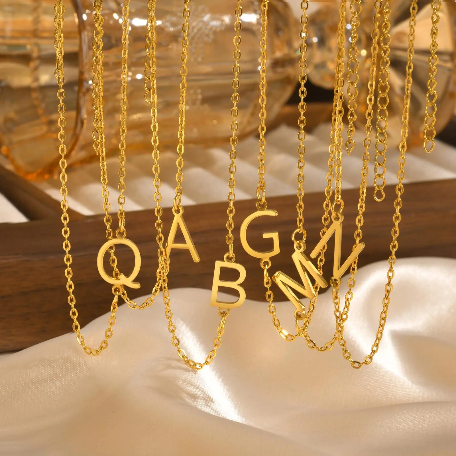 Vnox Personality Slide Initial Letters Necklaces for Women Girls,A-Z Capital Alphabet Charm Pendant Neckalce,Ins Style Name Gift