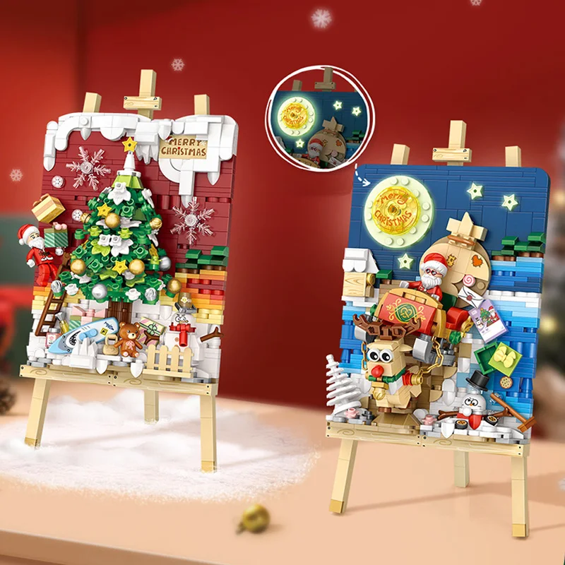 LOZ 1282 Santa Christmas Tree Christmas Painting Stand Home Decoration Mini Building Blocks for Christmas Gifts