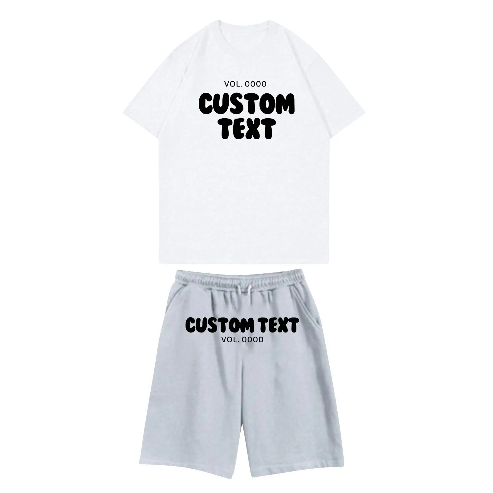 Summer custom text print Suit For Men cotton Fashion Casual Clothing T-Shirt + Shorts Two Piece Set Male Sports Suit