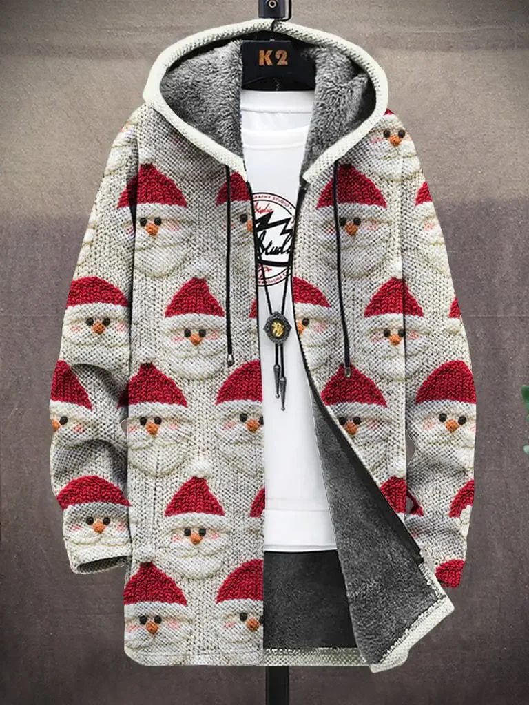 

Men's Santa Claus Graphic Print Hooded Trench Coat Cardigan Hoodies Fleece Lined Zipper Coats