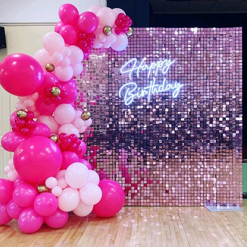 3FTx6FT Shimmer Wall 18Pcs Hot Pink Sequins Panels Shimer Wall Backdrop for Birthday Party Wedding Decorations 90cmX180cm