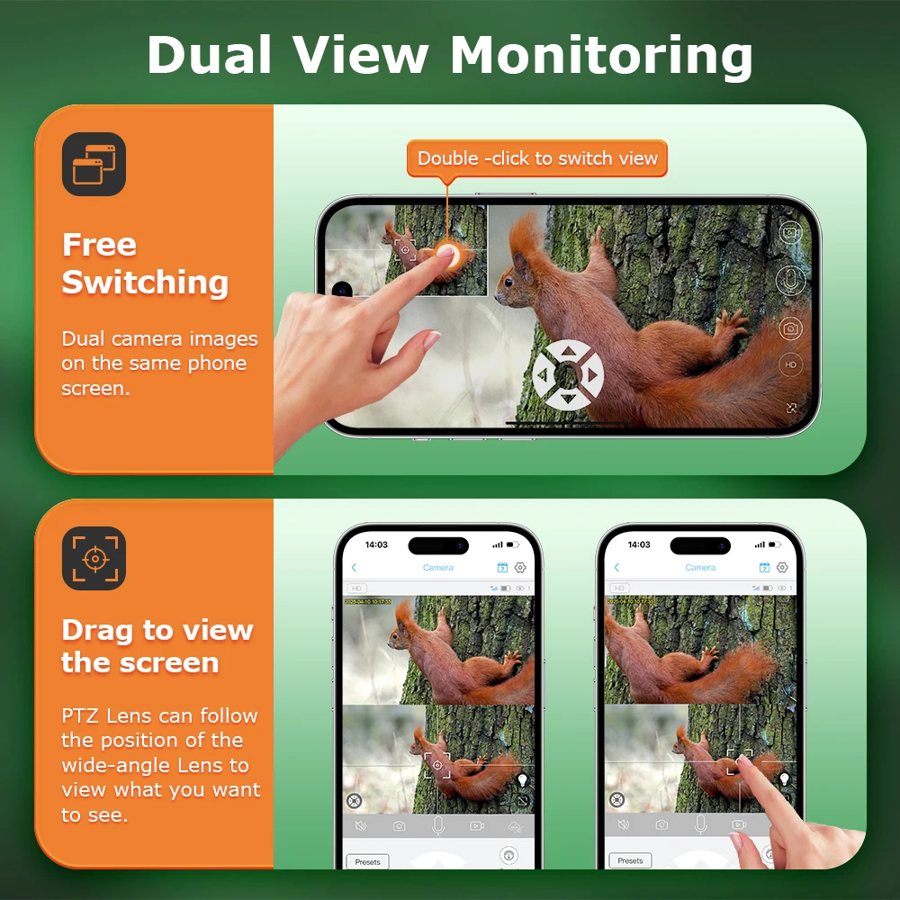 INQMEGA 4G/WIFI 4K كاميرا تعمل بالطاقة الشمسية الغابات عدسة مزدوجة الاستشعار الأصلي في الهواء الطلق الحياة البرية كاميرا تعقب فخ كشف الحيوانات #4