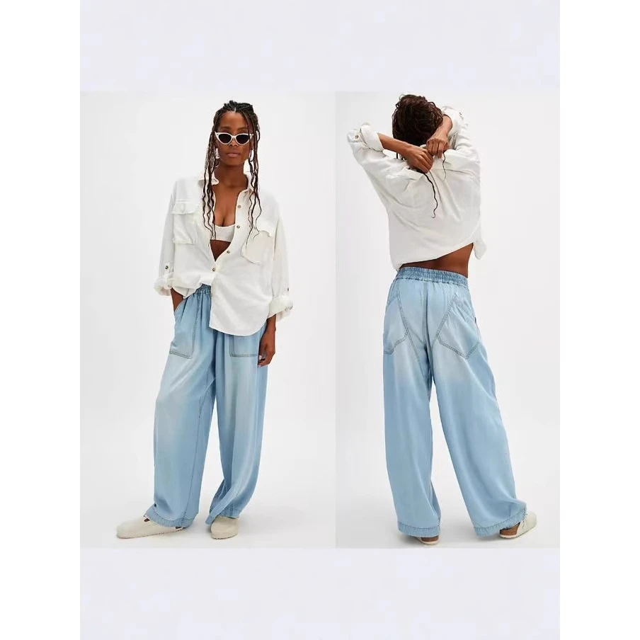 

Fashionable Washed Loose Casual Jeans Women's Long Pants Straight Leg Comfortable Cotton Denim Trousers Commute Style