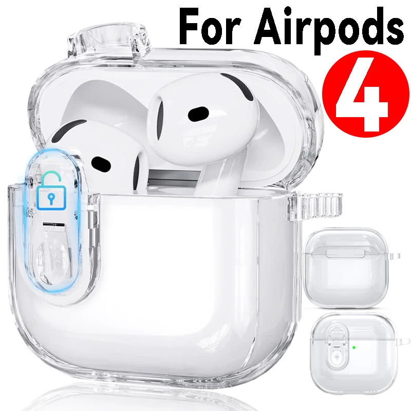 Safety Lock Clear Case for Airpods 4 2024 Case Soft TPU Anti-Yellowing Cover Transparent Protective Shell for Apple AirPods 4th