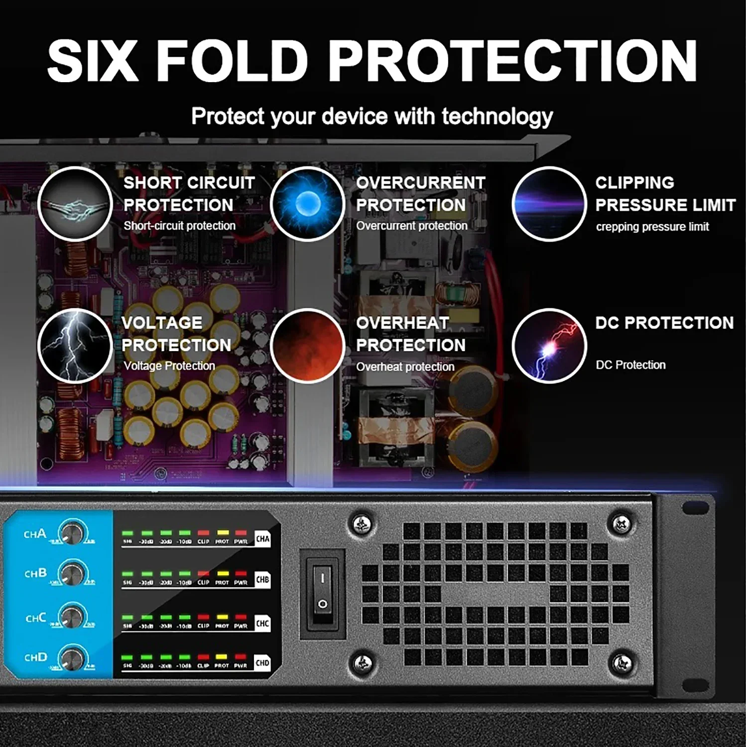 เครื่องขยายเสียงระดับมืออาชีพ 600 วัตต์ 10000 วัตต์ 4 แชนแนล เครื่องขยายเสียงทรงพลังสำหรับคาราโอเกะ เวที คอนเสิร์ต โบสถ์